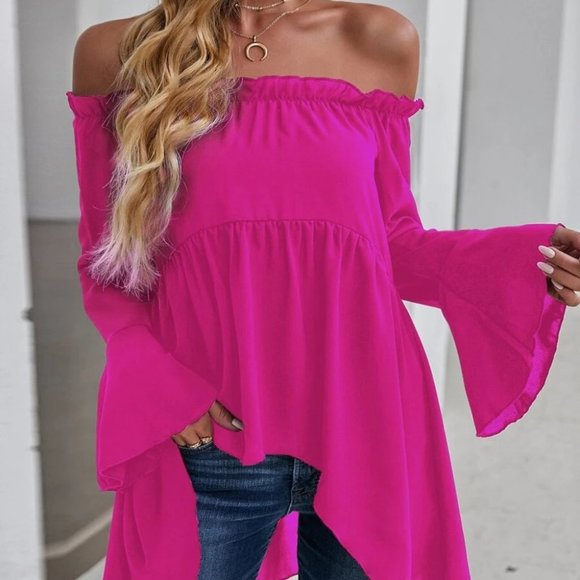 Contemporary Off-shoulder High Low Blouse PINK - Picture 6 of 7